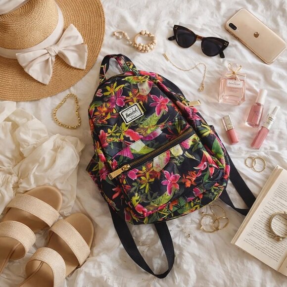 Herschel Supply Co. Nova Mini Backpack Black Tropical Hawaiian Floral Print - Picture 3 of 14